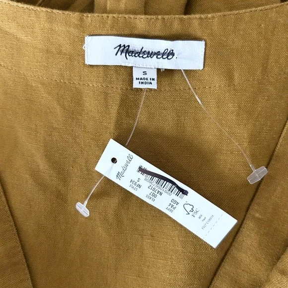 NEW Madewell Linen Blend Ruffle Sleeve Wrap Midi Dress Antique Gold NF934 Small - Picture 5 of 8